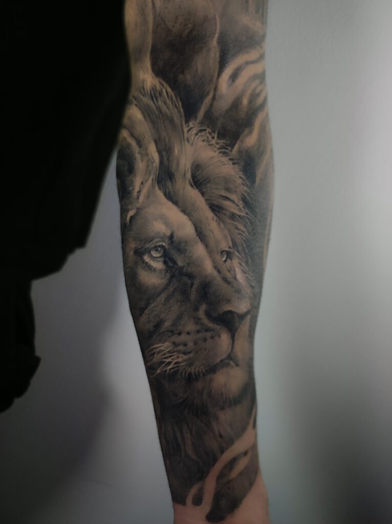 tatuaje-realismo-leon-antebrazo